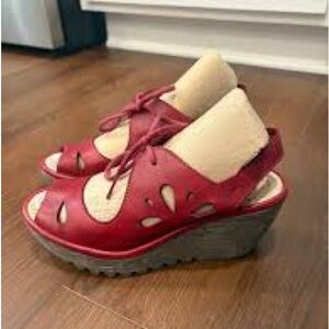 Fly London Red Cutout Wedge Sandals